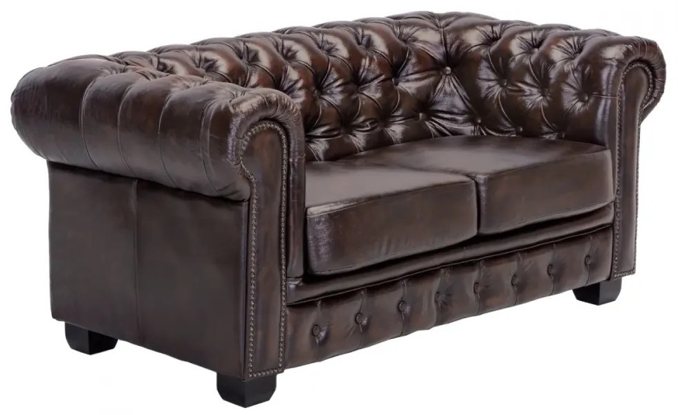 furniture-nabytek.cz - Dvojmiestna pohovka Chesterfield z pravej kože, hnedá