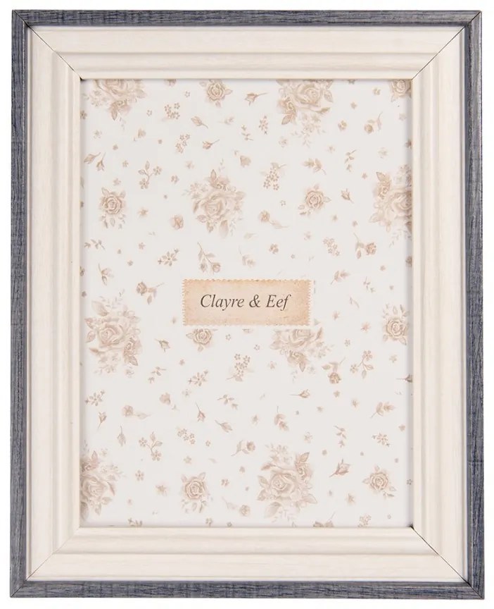 Bielo-modrý drevený fotorámik L - 19*2*24 cm / 15*20 cm