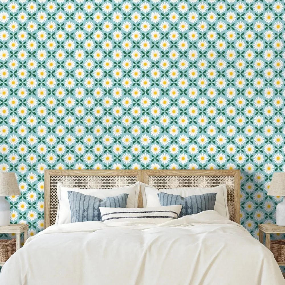 Tapeta farebné kvietky na tyrkysovom pozadí