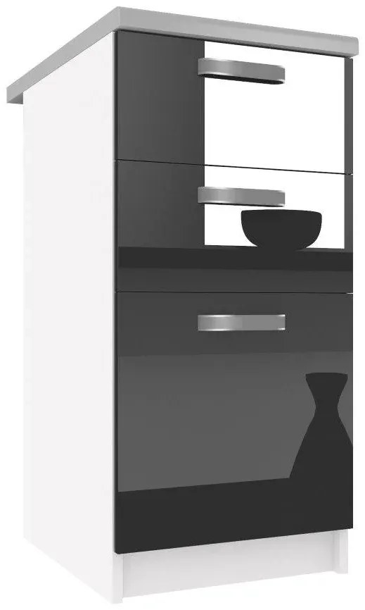 Kuchynská skrinka Belini spodná so zásuvkami 40 cm čierny lesk s pracovnou doskou INF SDSZ40/1/WT/B/0/F