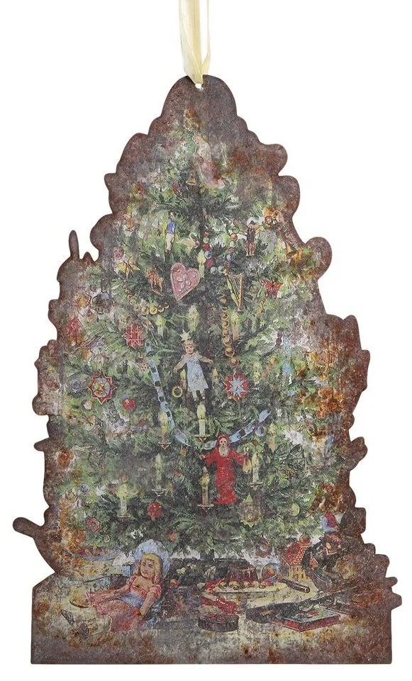 Vianočná kovová závesná ceduľa strom Tree Vintage - 22*33 cm