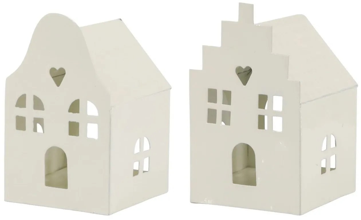 Set 2ks krémový antik svietnik domček na čajovú sviečku - 6*6*10 cm