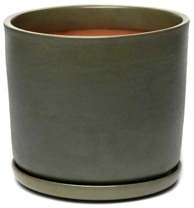 Kvetináč Moss XL, s miskou / sivozelený