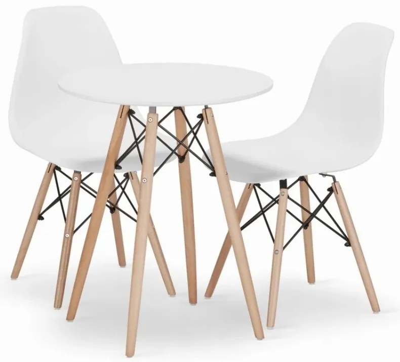 Jedálenská zostava TODI 60cm okrúhly stolový set biely + 2 stoličky OSAKA biele