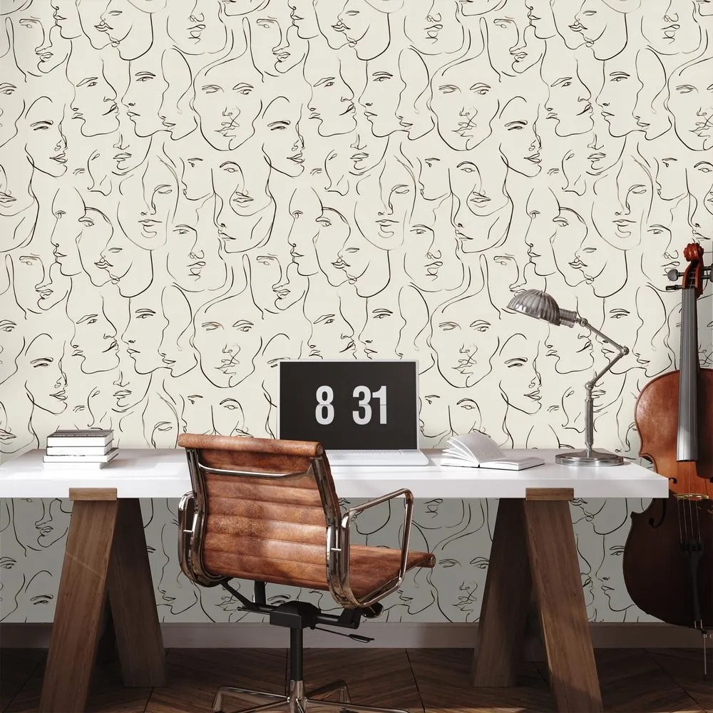 Tapeta abstraktné kresby tvárí na béžovom pozadí