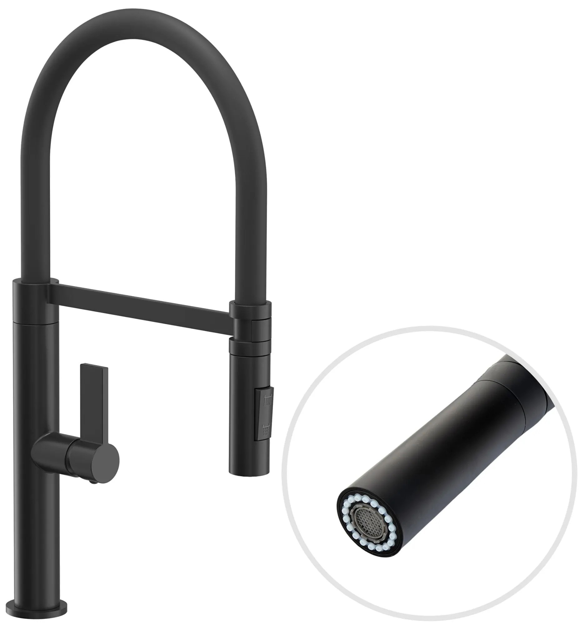 Gamma Mega, vysoká kuchynská batéria s elastickým ramenom a spŕškou, čierna matná, GMA-BFL-BK