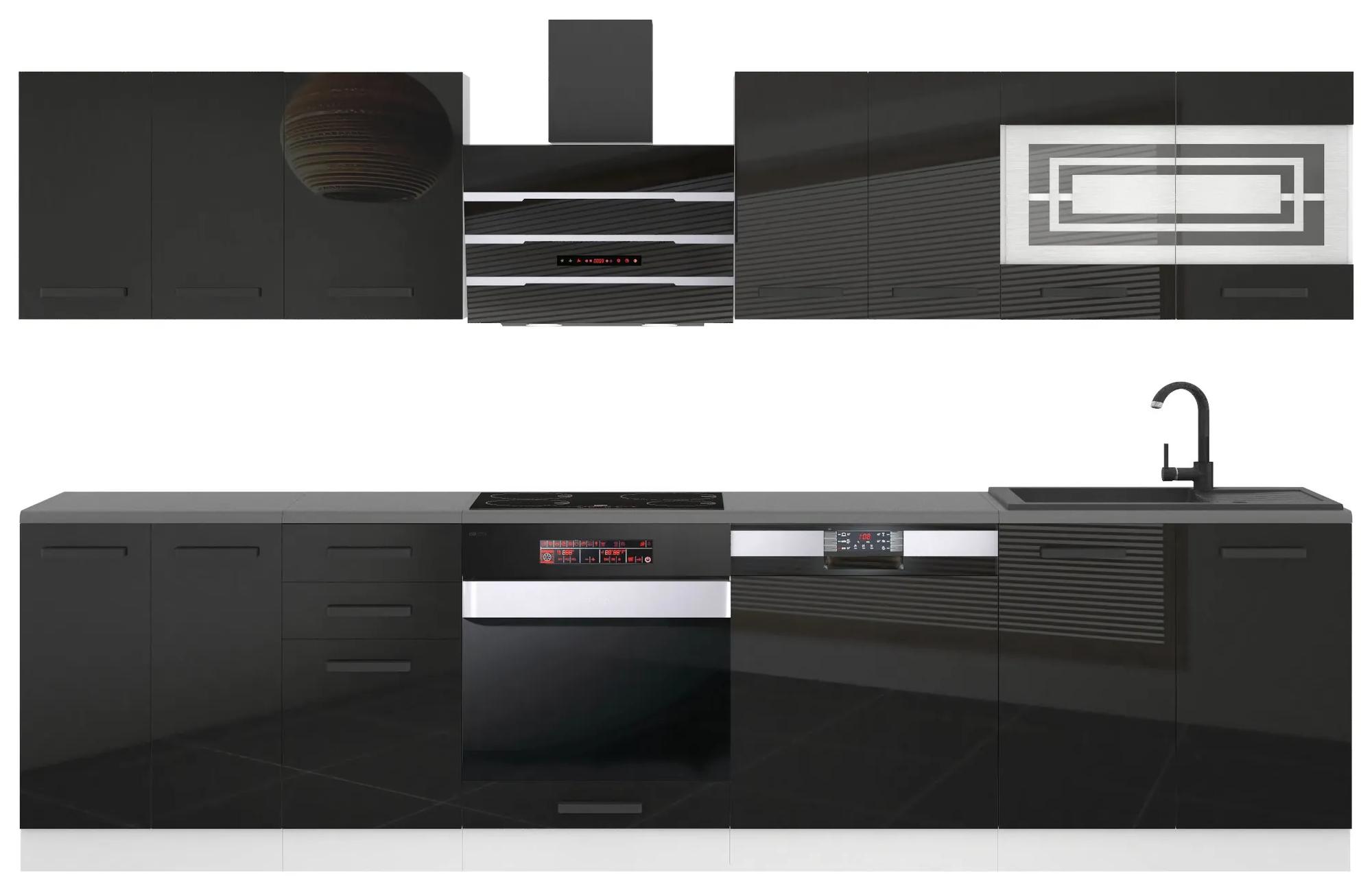Kuchynská linka Belini Premium Full Version 300 cm čierny lesk s pracovnou doskou LUCY