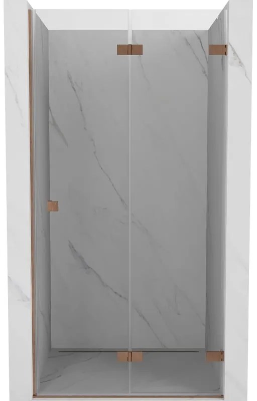 Mexen Lunar-F, pravé skladacie sprchové dvere 65 cm, 8mm číre sklo, medený matný profil, 836-065-000-65-00-P