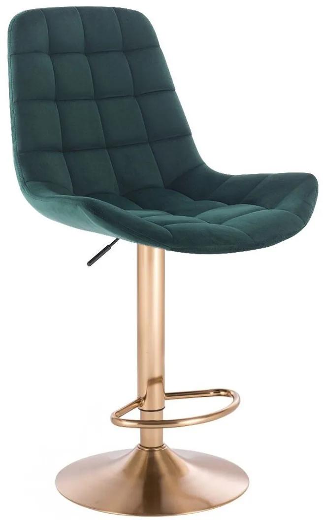 LuxuryForm DESIGN Barová stolička PARIS VELUR na zlatom tanieri - zelená