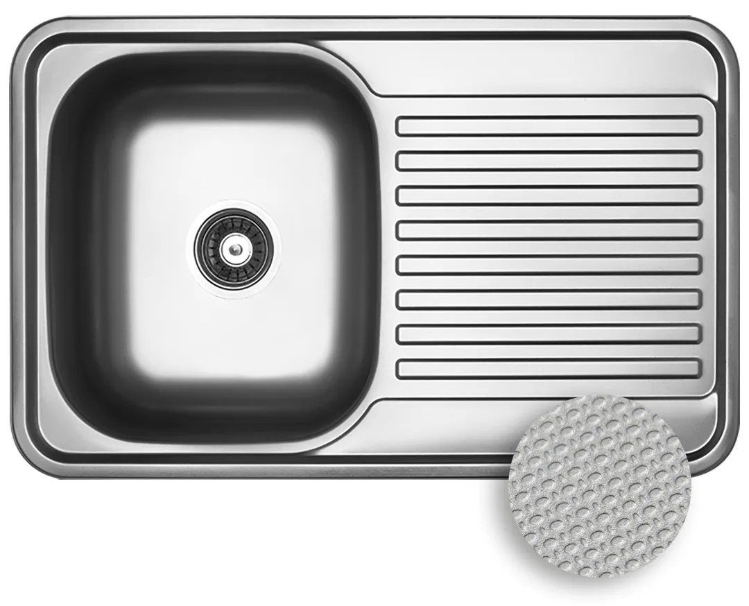 Kuchinox Faro, 1-komorový nerezový drez 780x480x185 mm, drážkovaný povrch, oceľová, LAV-SKH_311T