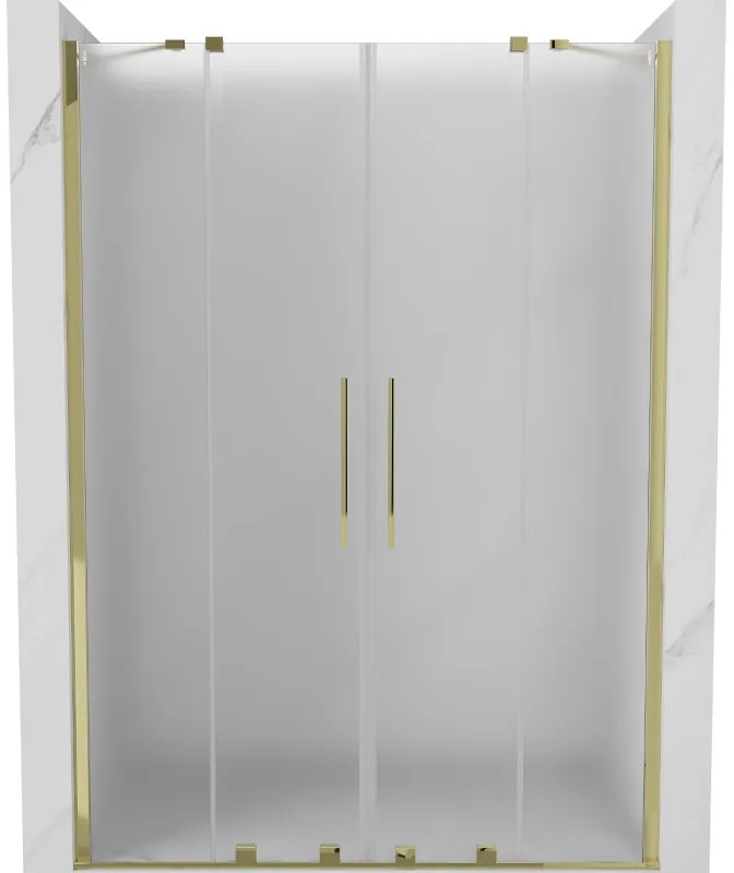 Mexen Velar Duo, posuvné sprchové dvere do otvoru 150 cm, 8mm sklo námraza, zlatá lesklá, 871-150-000-32-50