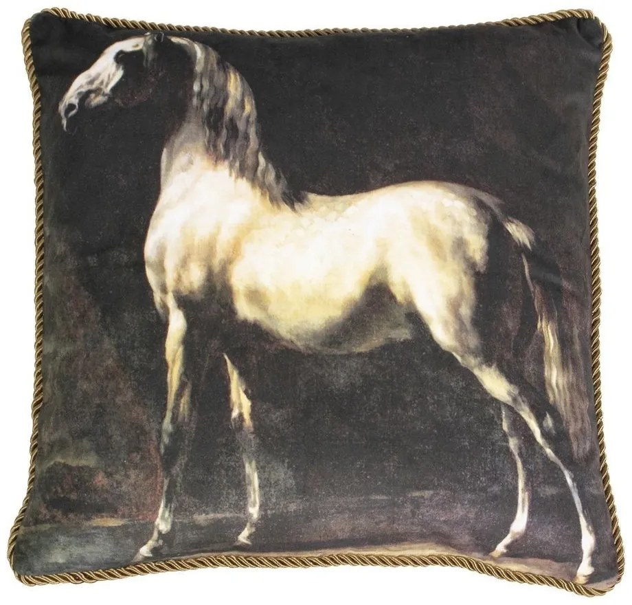 Zamatový vankúš s bielym koňom - ​​45 * 45 * 10cm
