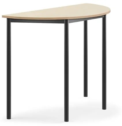 Stôl SONITUS, polkruh, 1200x600x760 mm, HPL - breza, antracit