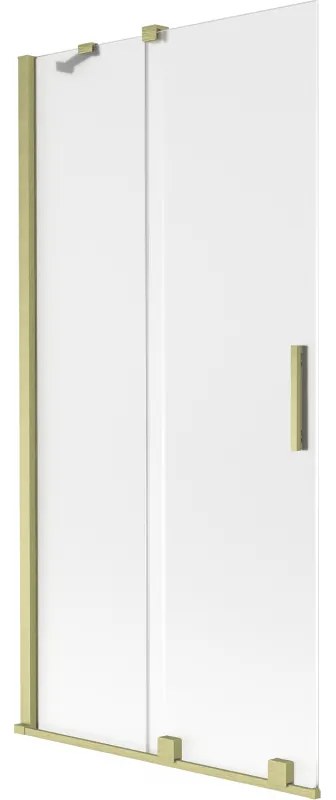 Mexen Velar, 2-krídlová posuvná vaňová zástena 90 x 150 cm, 8mm sklo námraza, zlatá matná, 896-090-000-31-55