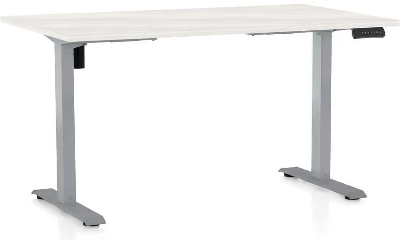 Výškovo nastaviteľný stôl OfficeTech B, 140 x 80 cm, sivá podnož, biely jaseň