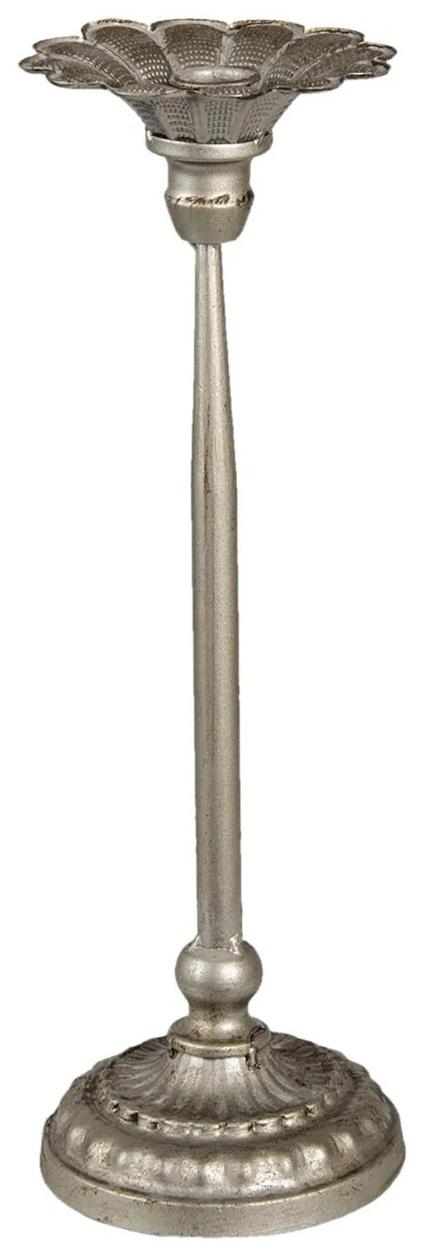 Kovový stříbrný svícen s patinou Cherell - Ø 13*40 cm