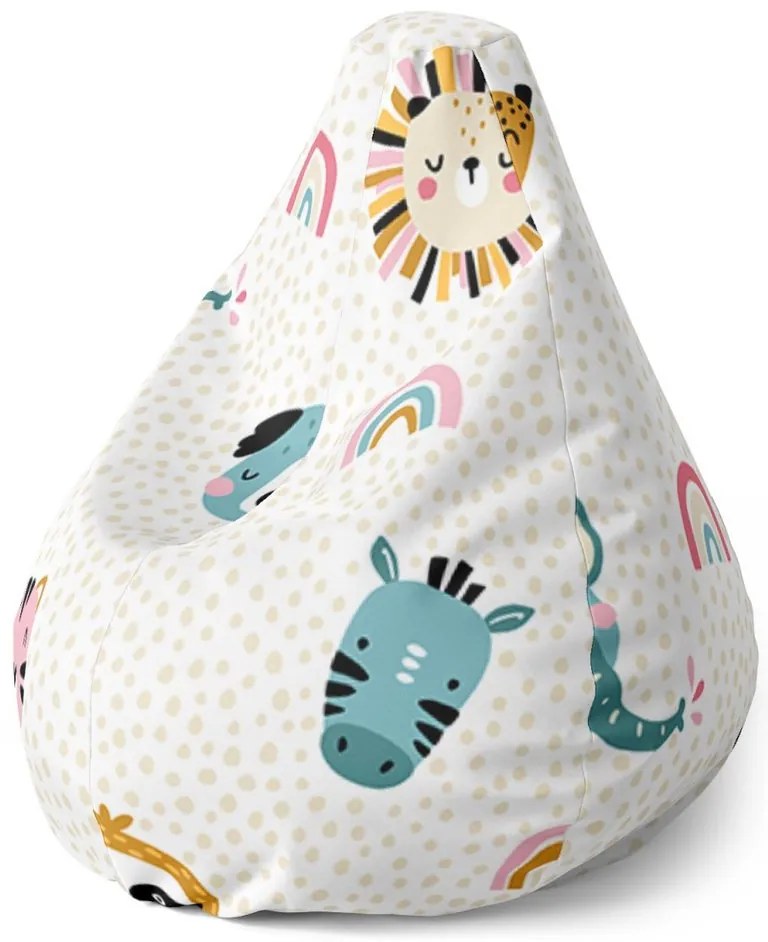 Sedací vak Pear hroch, zebra a slnko, farebná