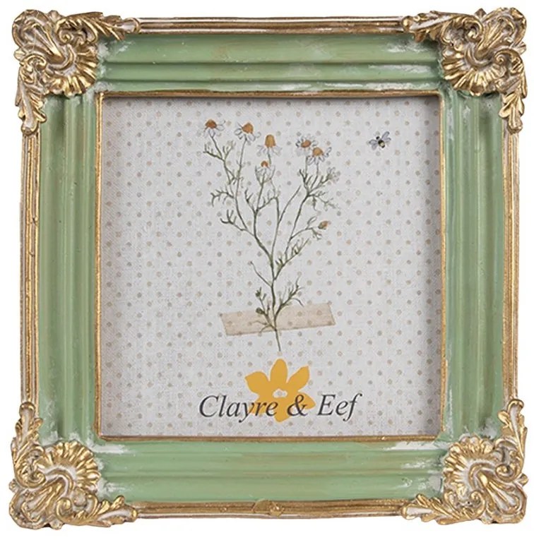 Zeleno - zlatý fotorámik s kvetinovým motívom - 13*2*13 cm / 10*10 cm