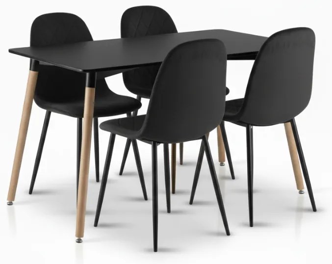 Jedálenský set 1 + 4, čierny stôl ADRIA 120x80 cm + čierna zamatová stolička ASTI s čiernymi nohami