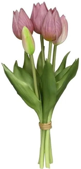 Kytica 5ks ružových realistických tulipánov Tulips Papagayo - 39 cm
