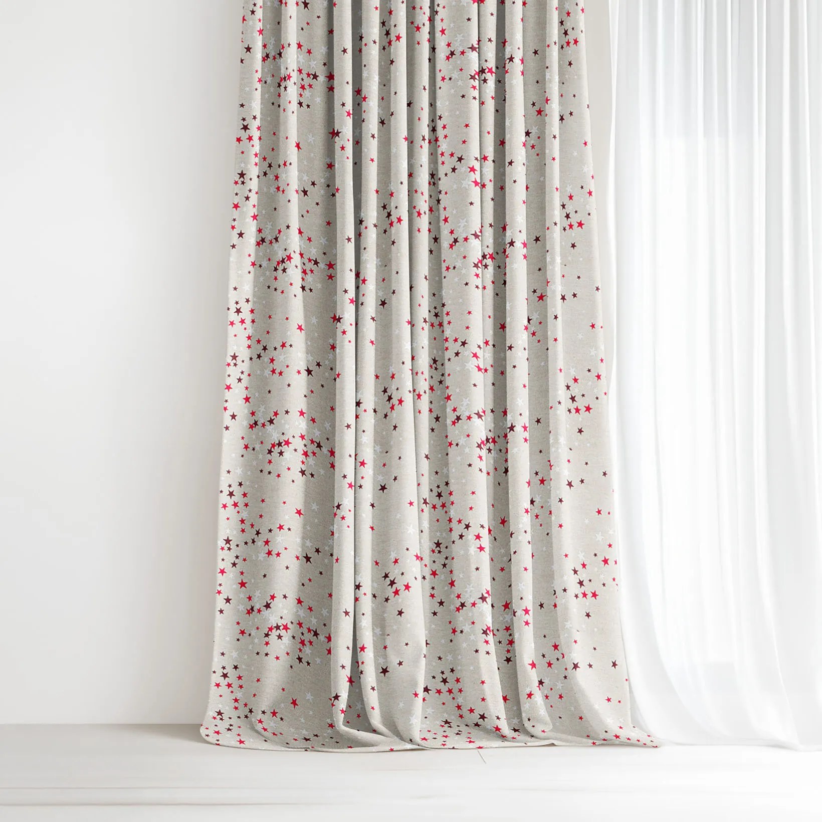 Goldea vianočný záves valencia - hviezdičky na režnej 220x135 cm