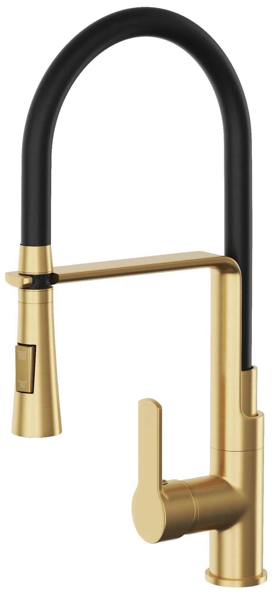Gamma Vegas, stojanková vysoká kuchynská batéria s flexibilným ramenom a spŕškou, čierna-zlatá matná, GMA-BVSK-BGD