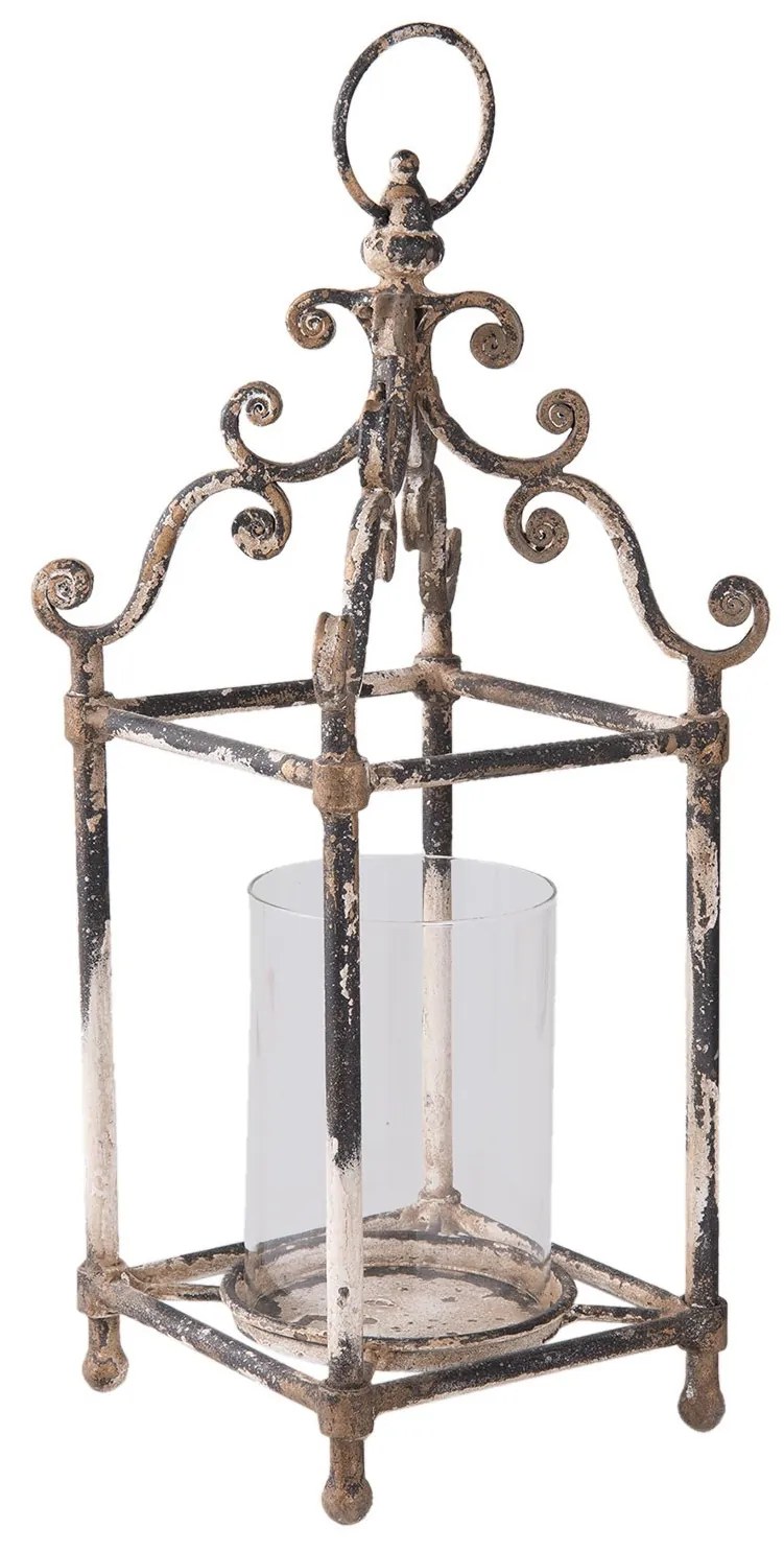 Krémová kovová lampáš Antik - 17*17*40 cm