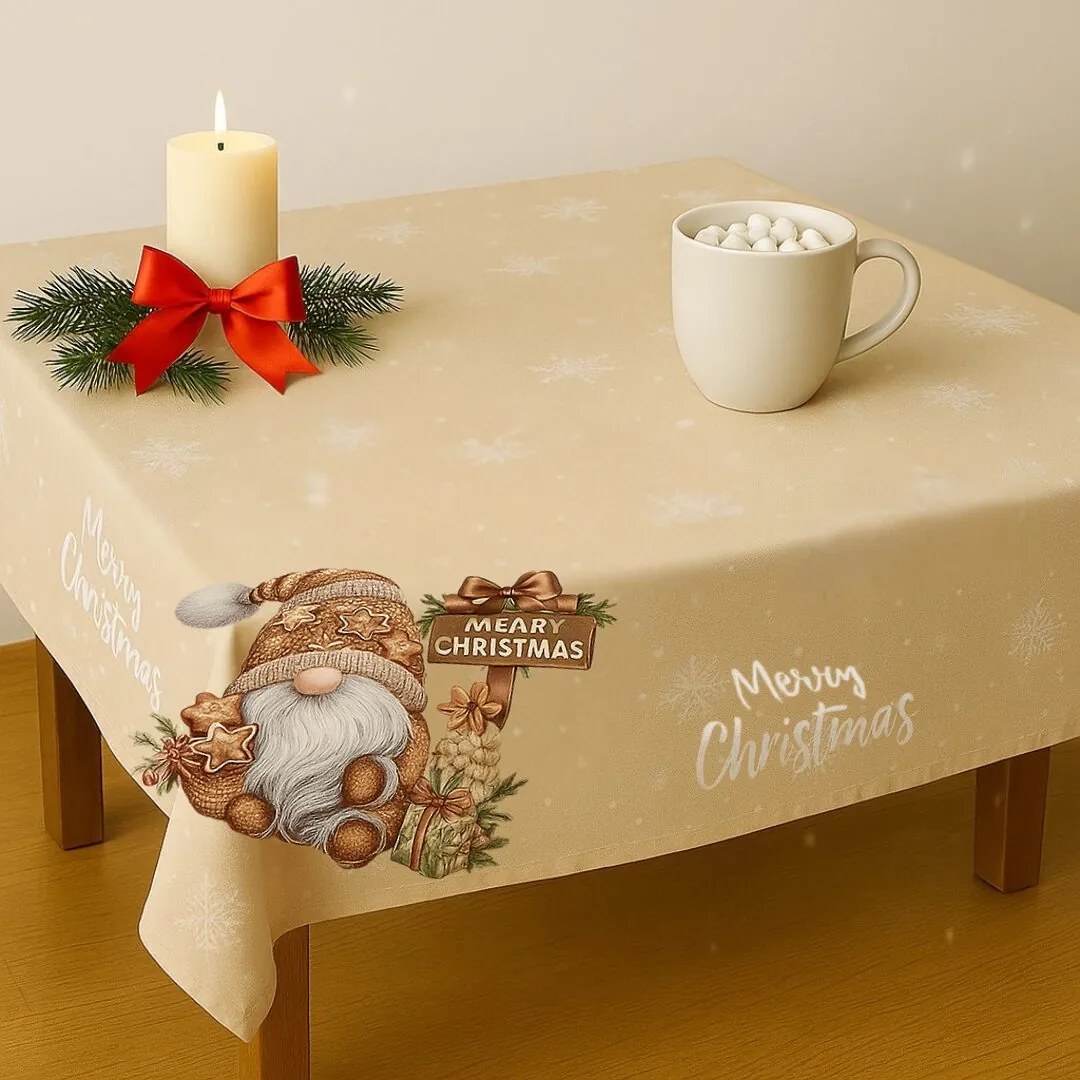 Vianočný obrus Škriatok hnedý 140x180cm TiaHome