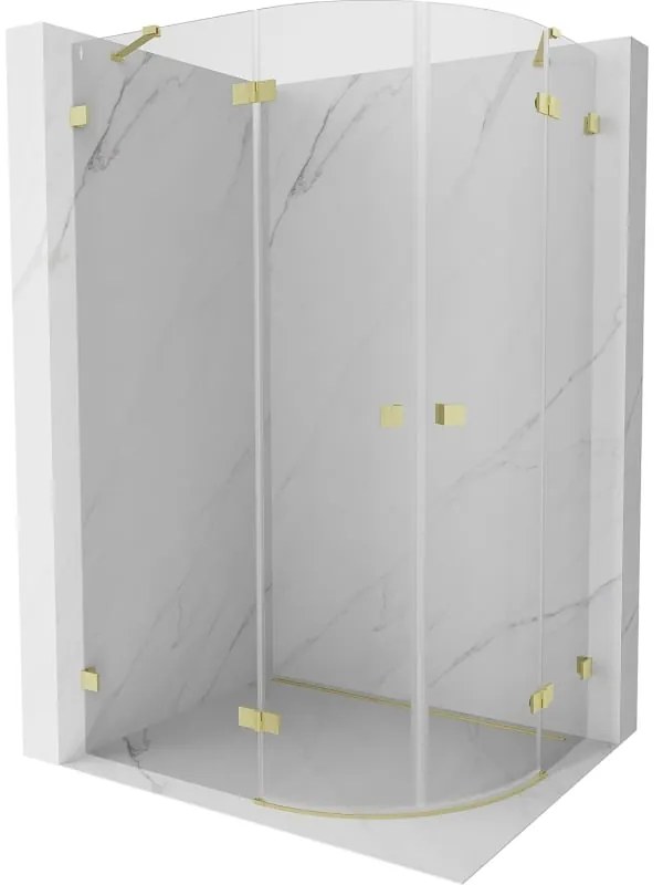 Mexen Lunar, polkruhový sprchový kút naklápací doľava 100 x 80 cm, 8mm číre sklo, zlatý matný profil, 833-100L-080P-55-00