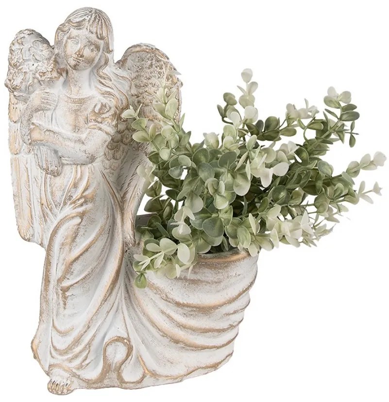 Biely antik kvetináč so sochou anjela Angelio Baroque - 22*13*30 cm