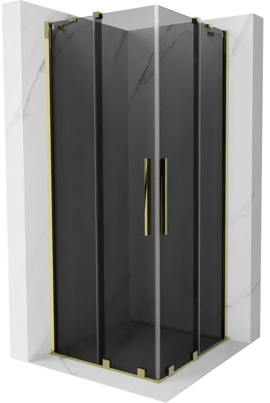 Mexen Velar Duo, sprchový kút s posuvnými dverami 100 x 100 cm, 8mm šedé sklo, zlatá lesklá, 871-100-100-42-50