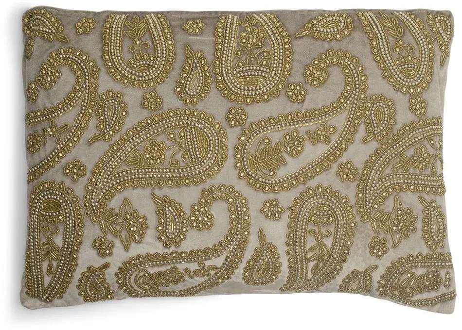 Béžový zamatový vankúš s ornamentmi Paisley beige - 45*15*35cm