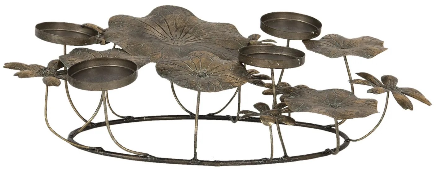 Zlatý kovový svietnik na čajové sviečky Kvety - 51*36*11 cm