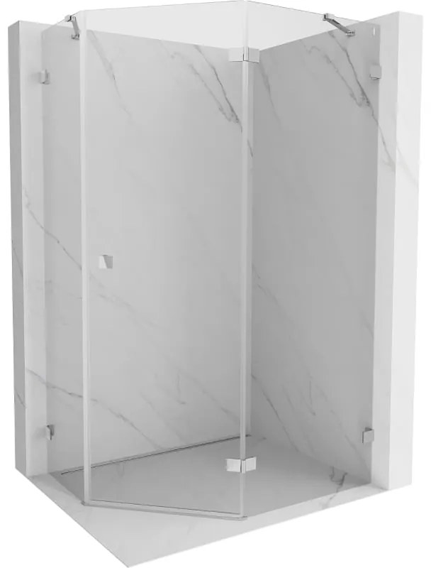 Mexen Lunar, päťuholníkový sprchový kút naklápací vpravo 90 x 80 cm, 8mm číre sklo, chrómový profil, 831-090P-080L-01-00-P