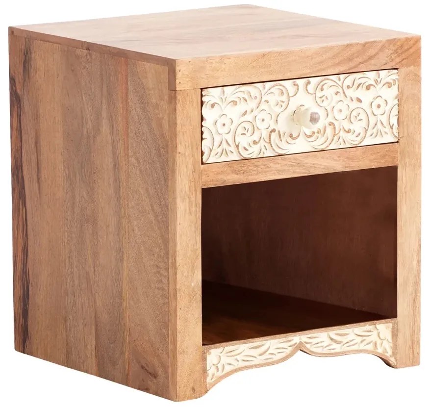 furniture-nabytek.cz - Masívny nočný stolík Delhi z mangového dreva, lakovaný, hnedý – 40×40×45 cm