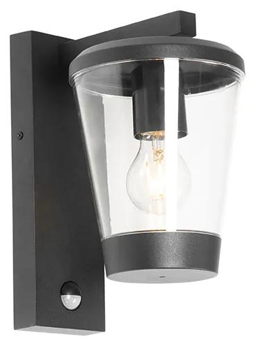 Vonkajšia nástenná lampa čierna IP44 s pohybovým senzorom - Joren