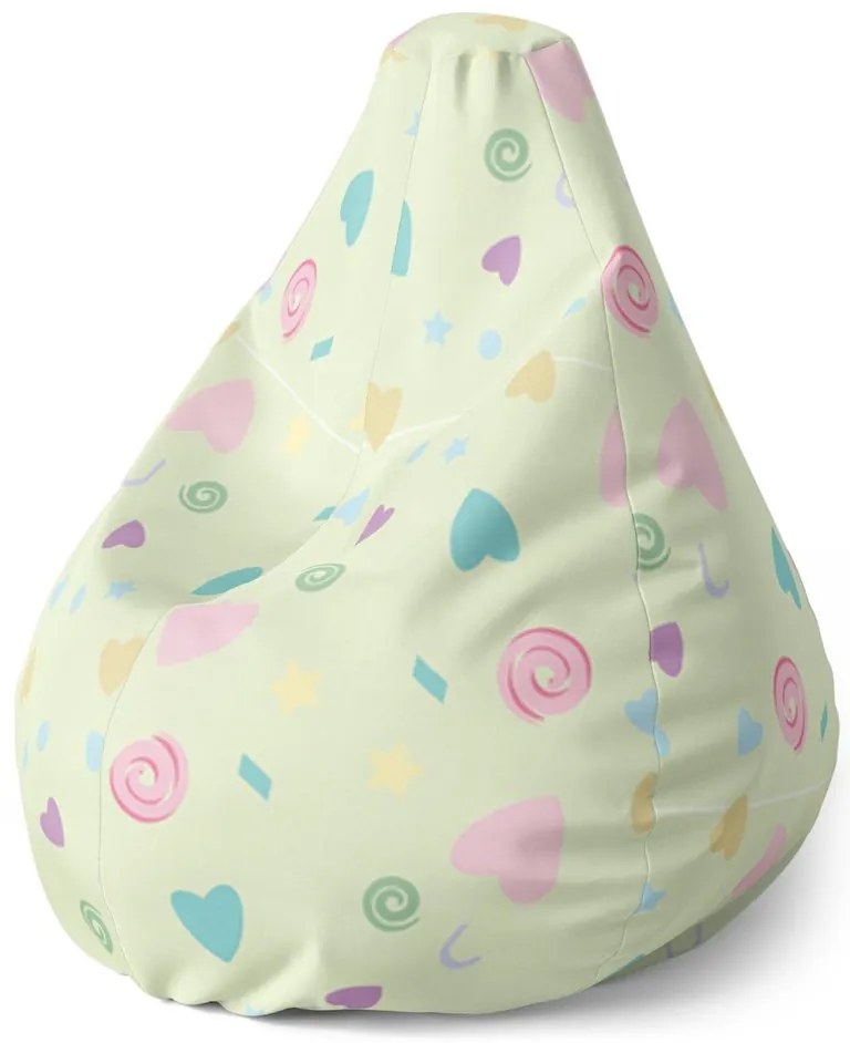 Sedací vak Pear srdiečka a špirály, farebná