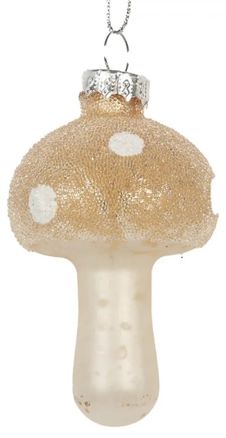 Vianočná sklenená béžová ozdoba muchotrávka - Ø 4*8 cm