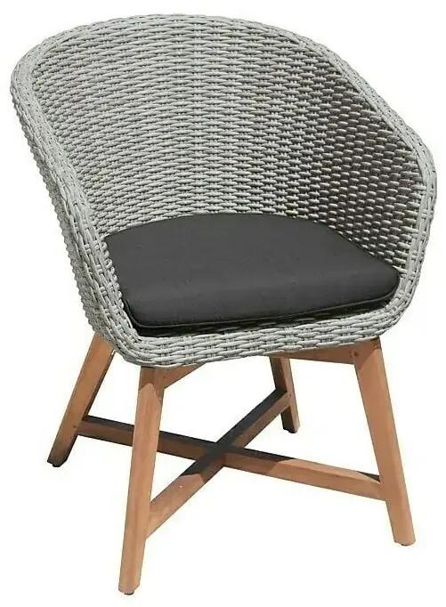 Sunfun Pauline Záhradné kreslo, 70 × 62 × 80 cm, drevo z akácie, hliník, PE ratan, polyester, svetlo a tmavosivá, antracit