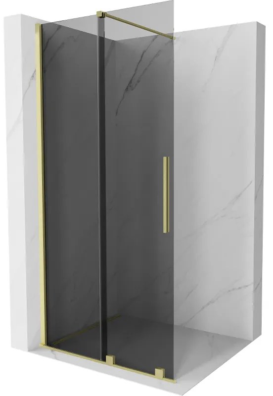 Mexen Velar, sprchová zástena s posuvnými dverami Walk-in 120 x 200 cm, 8mm šedé sklo, zlatá matná, 871-120-000-43-55