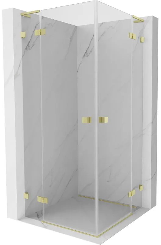 Mexen Lunar, L Duo výklopný sprchový kút 115 x 115 cm, 8mm číre sklo, zlatý matný profil, 834L-115L-115P-55-00