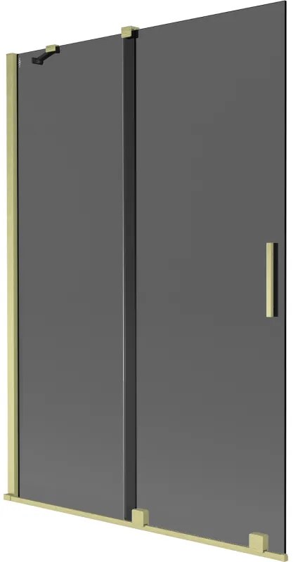 Mexen Velar, 2-krídlová posuvná vaňová zástena 120 x 150 cm, 8mm šedé sklo, zlatá matná, 896-120-000-41-55