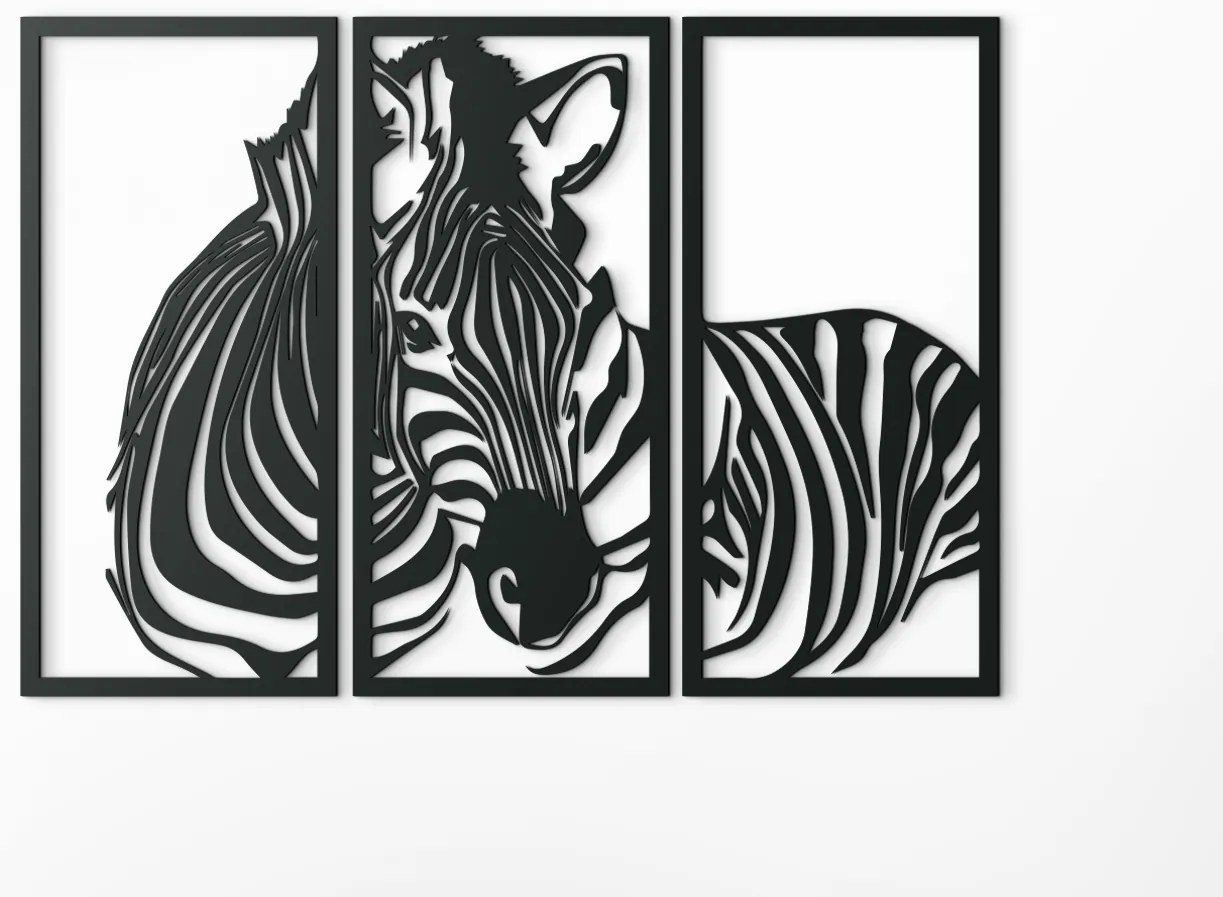 drevko 3-dielny obraz na stenu Zebra Rozmer obrazu: 45 x 65 cm, Farba dekorácie: Čierna