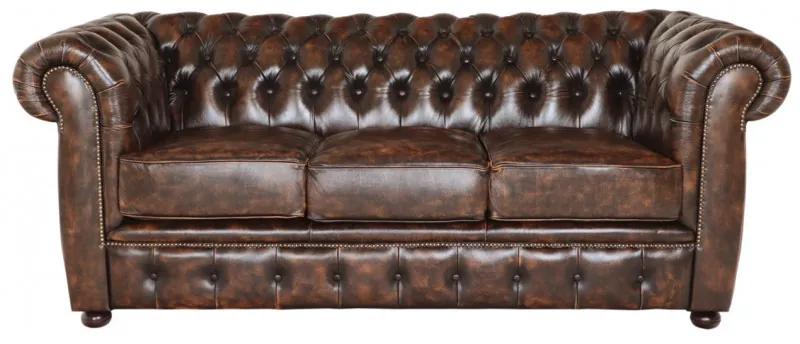 Pohovka trojmiestna Chesterfield Liverpool z pravej hovädzej kože Whisky Whisky