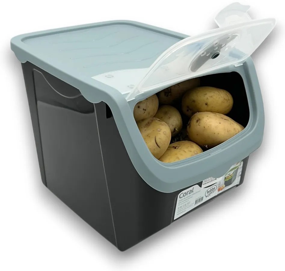 Úložný box na cibuľu a zemiaky, čierny a svetlosivý (12l)