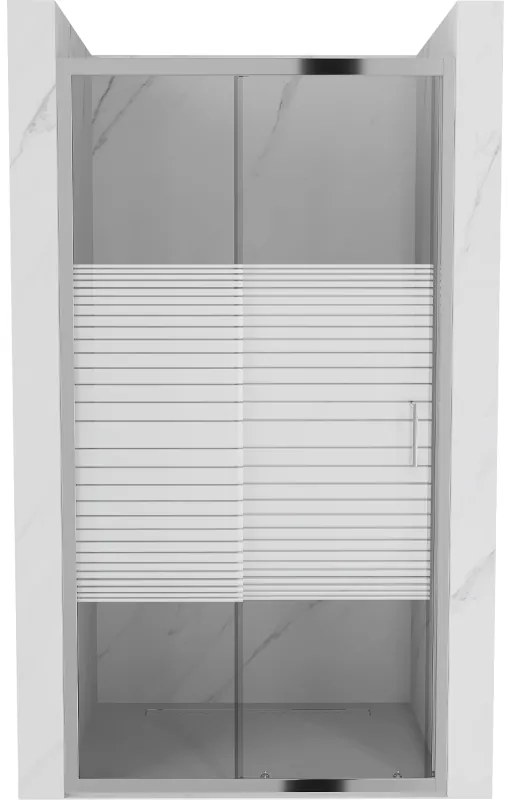 Mexen Apia, posuvné dvere do otvoru 100 x 190 cm, 6mm číre sklo-pásiky, chrómový profil, 845-100-000-01-20