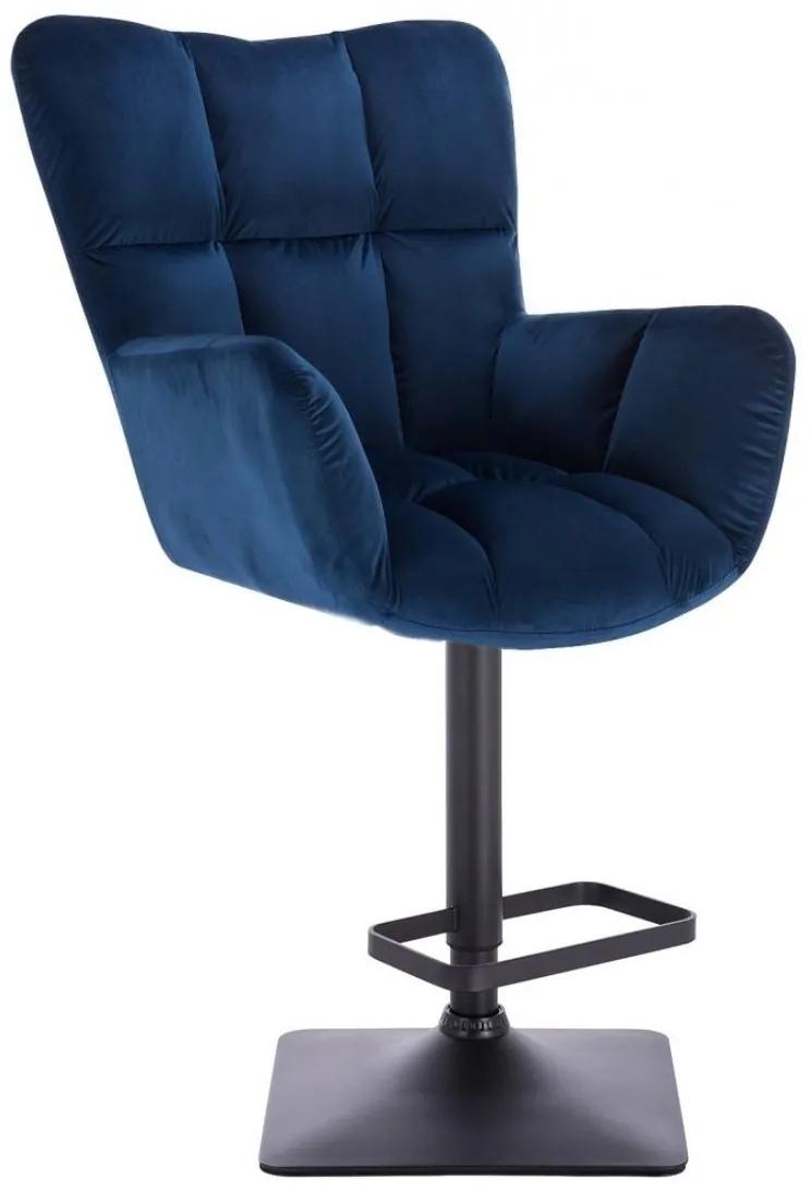 LuxuryForm DESIGN Barové kreslo AURORA VELUR na čiernej hranatej podstave - modré