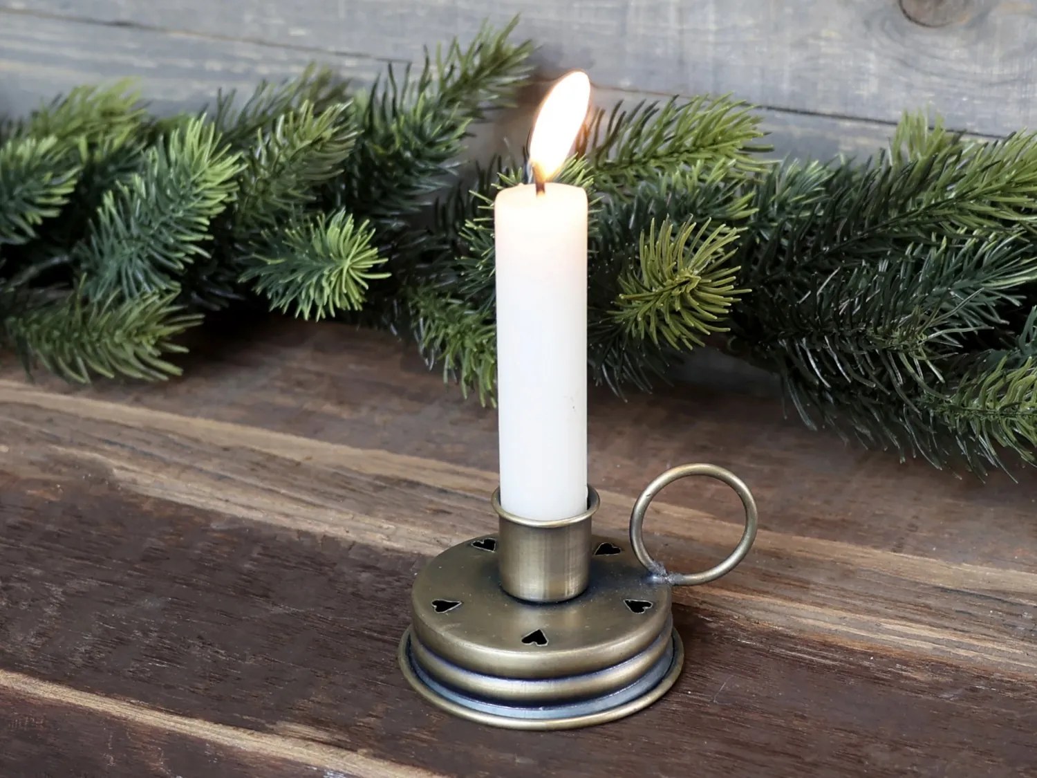 Mosadzný antik kovový svietnik na úzku sviečku - Ø7*9*5cm