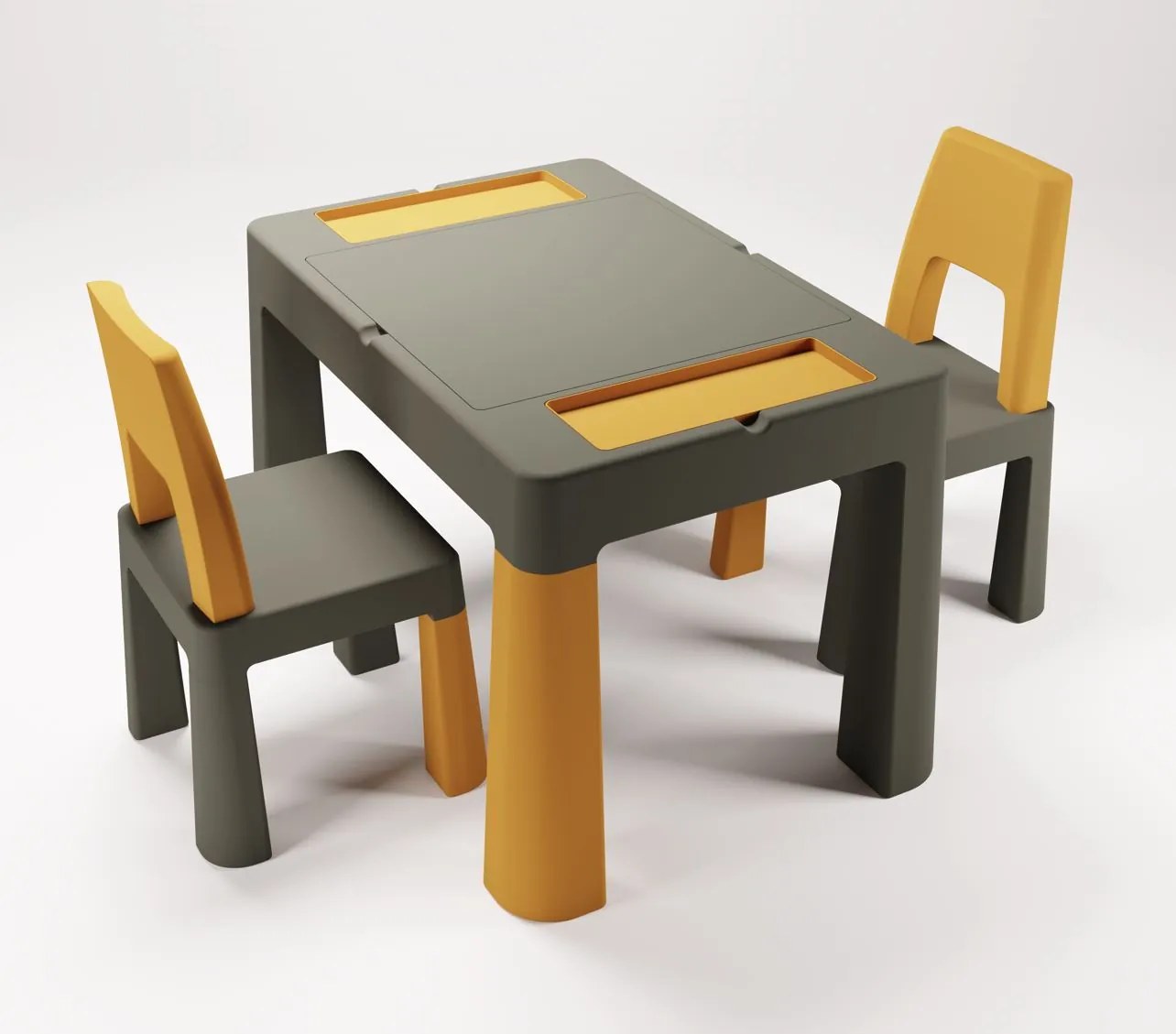 Detský stolček s dvoma stoličkami TEGGI MULTIFUN - grafitový/horčicový