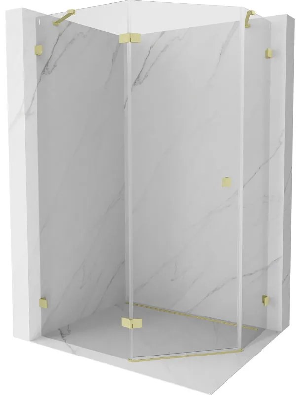Mexen Lunar, päťuholníkový sprchový kút s ľavým sklonom 90 x 80 cm, 8mm číre sklo, zlatý matný profil, 831-090L-080P-55-00-L